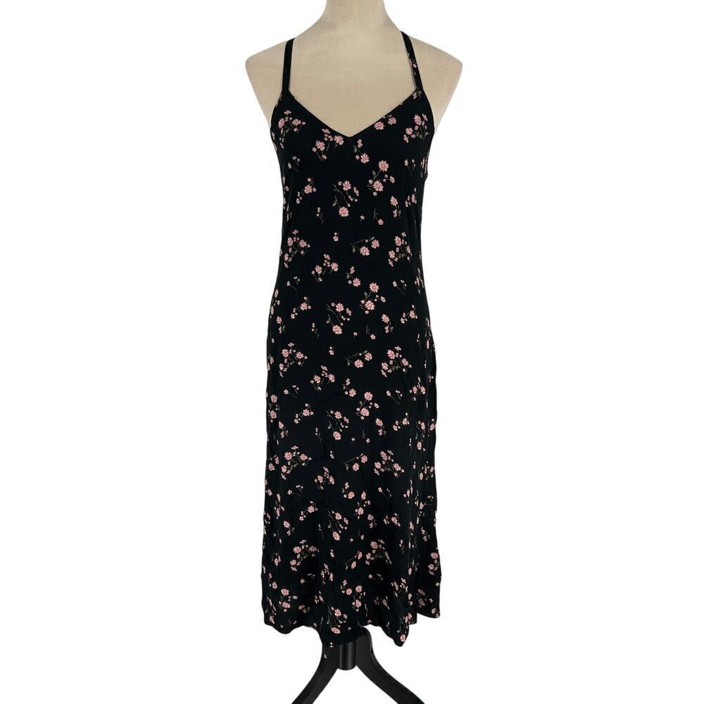 Reformation Jade Floral Open Back Midi Dress Black Pink V-Neck Cruise Size XS - Picture 2 of 7